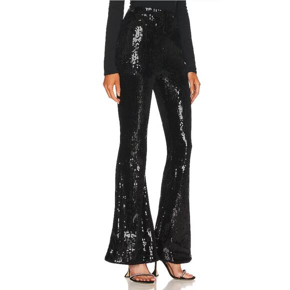 Nbd x Marianna Hewitt Maeve Sequin Womens Pants Small Black High Rise - Picture 14 of 16